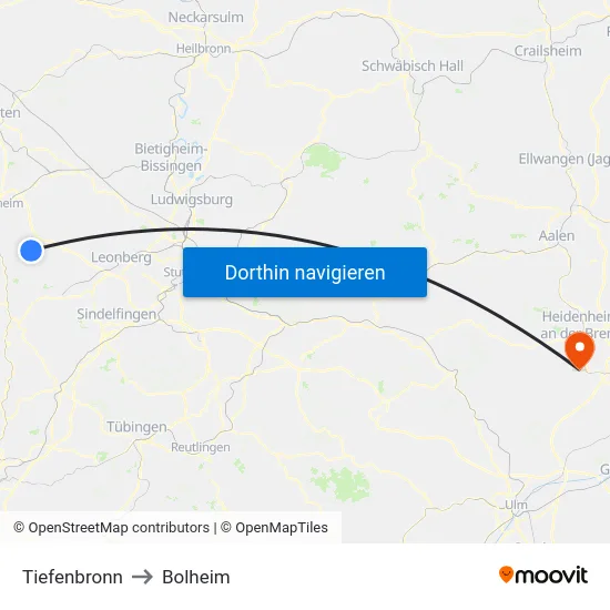 Tiefenbronn to Bolheim map