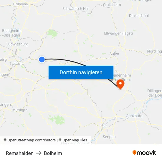 Remshalden to Bolheim map