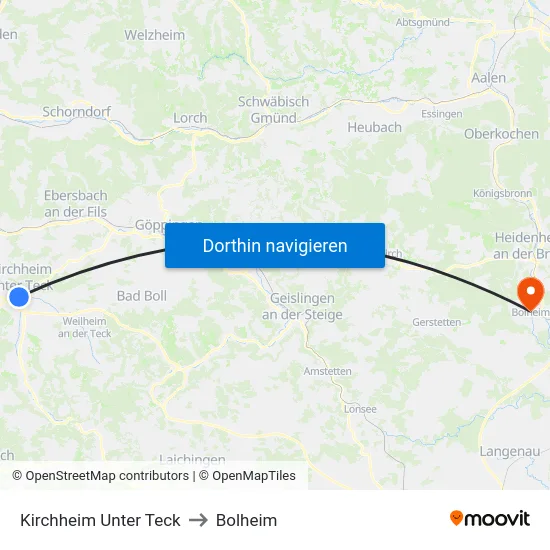 Kirchheim Unter Teck to Bolheim map