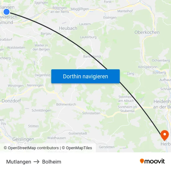Mutlangen to Bolheim map