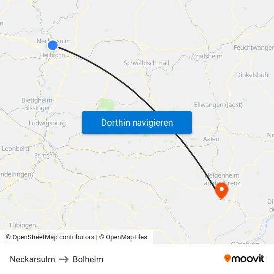 Neckarsulm to Bolheim map