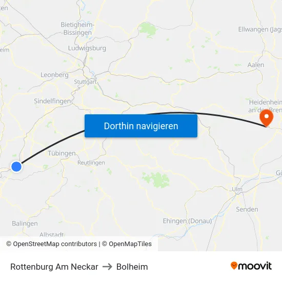 Rottenburg Am Neckar to Bolheim map