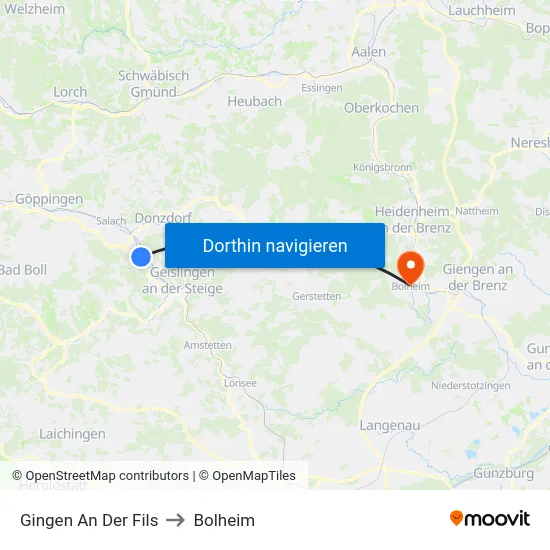 Gingen An Der Fils to Bolheim map