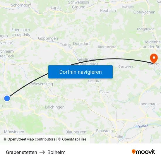 Grabenstetten to Bolheim map