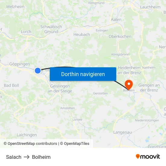 Salach to Bolheim map