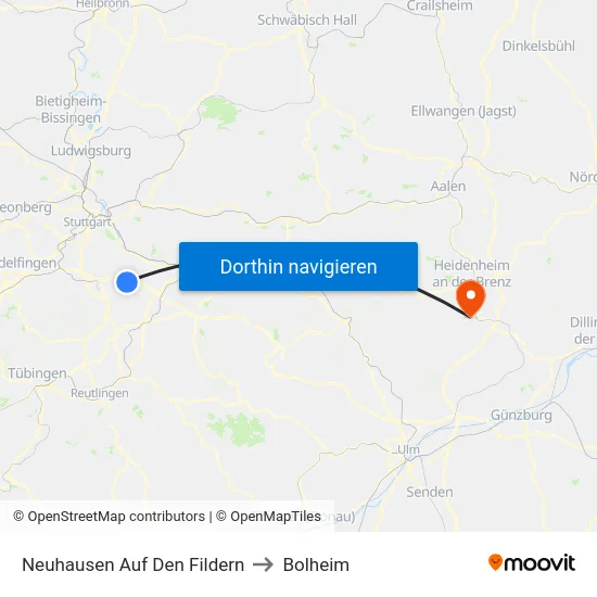 Neuhausen Auf Den Fildern to Bolheim map