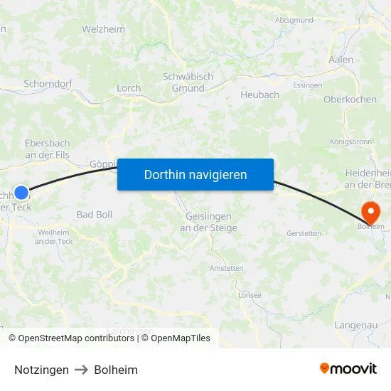 Notzingen to Bolheim map