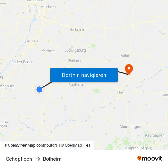 Schopfloch to Bolheim map