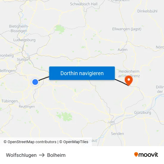 Wolfschlugen to Bolheim map