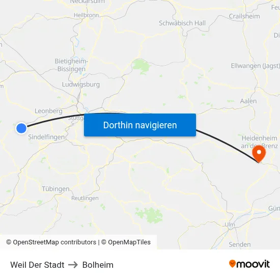 Weil Der Stadt to Bolheim map