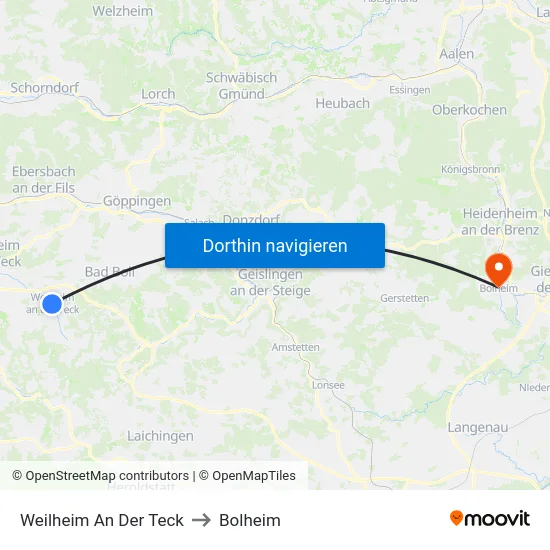Weilheim An Der Teck to Bolheim map