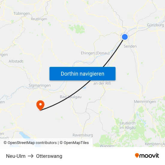 Neu-Ulm to Otterswang map