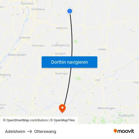 Adelsheim to Otterswang map