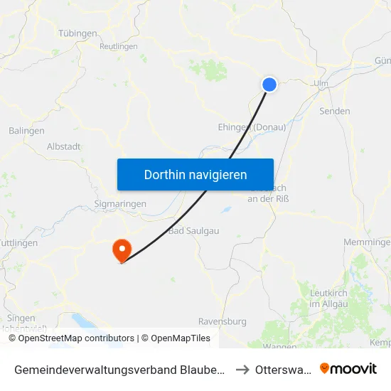 Gemeindeverwaltungsverband Blaubeuren to Otterswang map