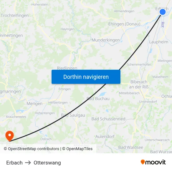Erbach to Otterswang map