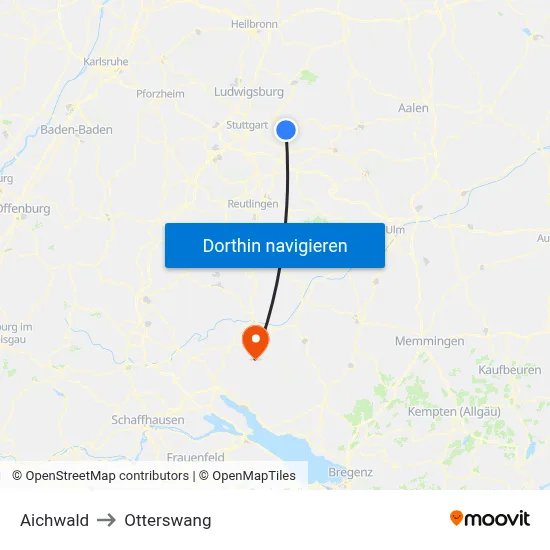 Aichwald to Otterswang map