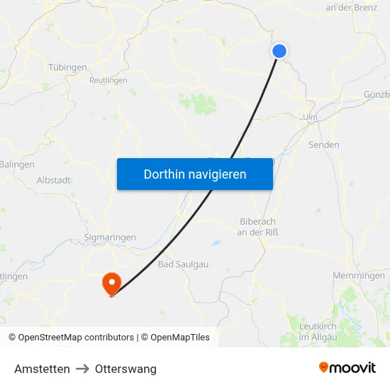 Amstetten to Otterswang map