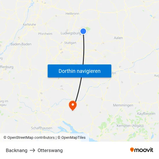 Backnang to Otterswang map