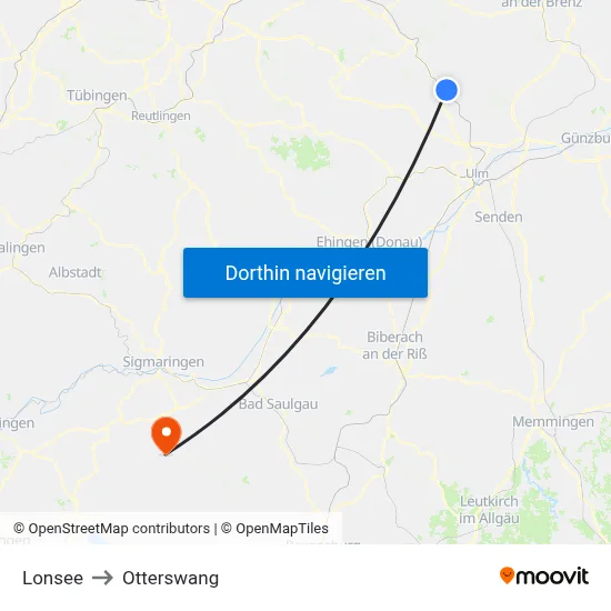 Lonsee to Otterswang map