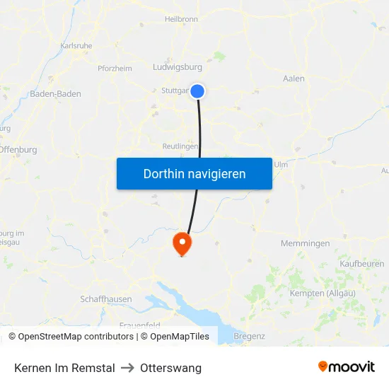 Kernen Im Remstal to Otterswang map