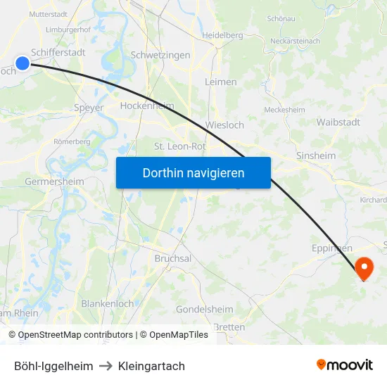 Böhl-Iggelheim to Kleingartach map