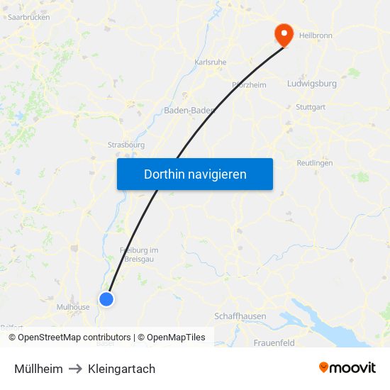 Müllheim to Kleingartach map