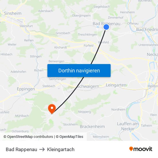 Bad Rappenau to Kleingartach map