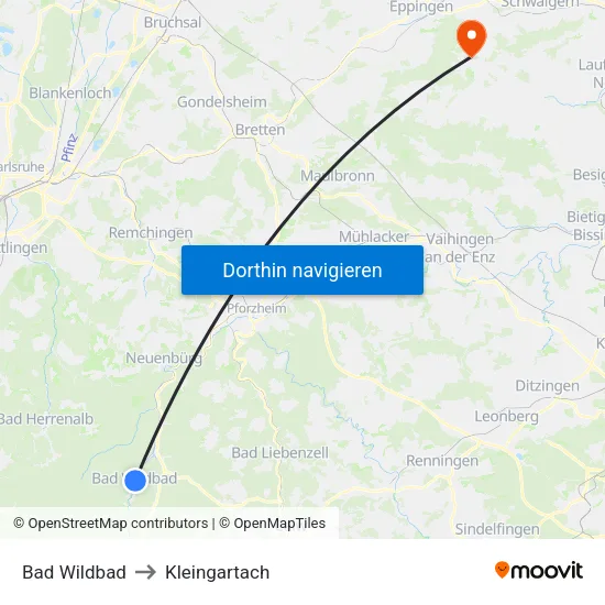 Bad Wildbad to Kleingartach map