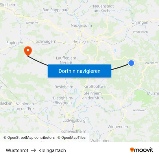 Wüstenrot to Kleingartach map