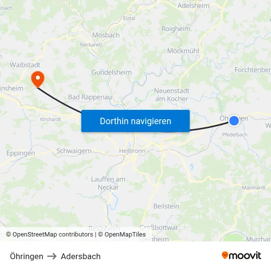 Öhringen to Adersbach map