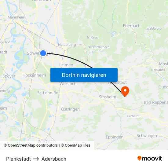 Plankstadt to Adersbach map