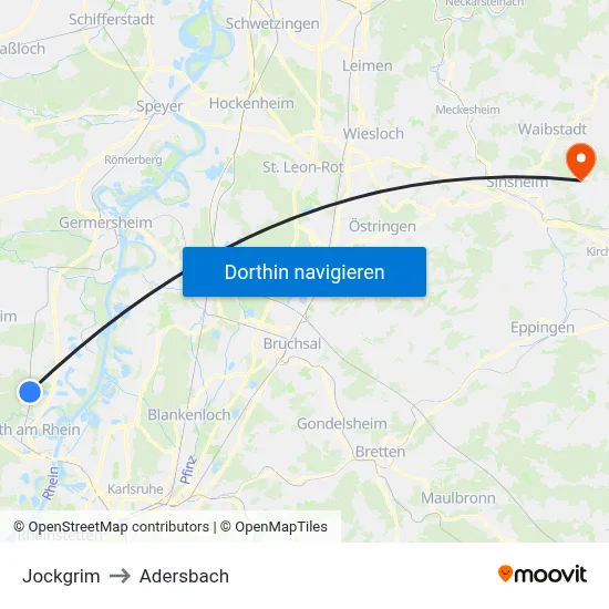 Jockgrim to Adersbach map
