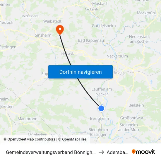 Gemeindeverwaltungsverband Bönnigheim to Adersbach map