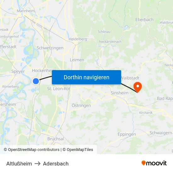 Altlußheim to Adersbach map