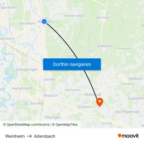 Weinheim to Adersbach map