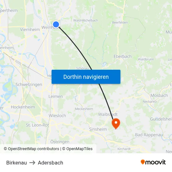 Birkenau to Adersbach map