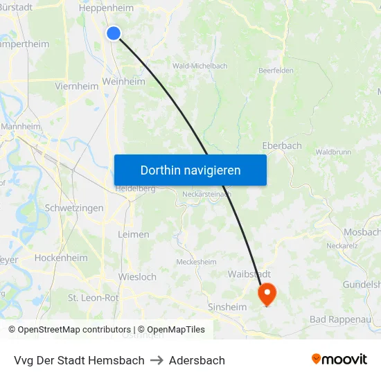 Vvg Der Stadt Hemsbach to Adersbach map