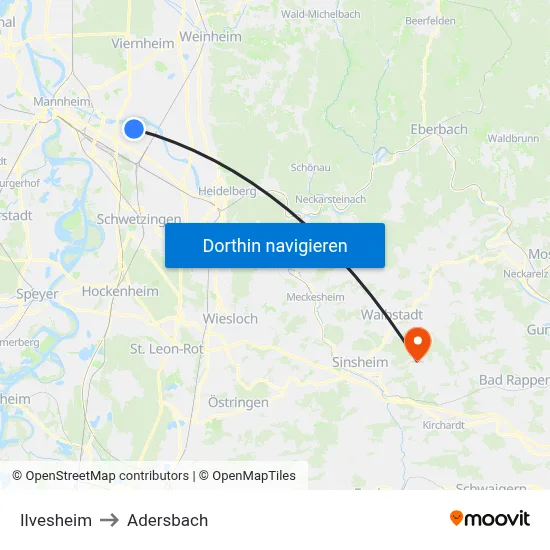 Ilvesheim to Adersbach map