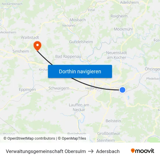Verwaltungsgemeinschaft Obersulm to Adersbach map