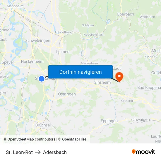 St. Leon-Rot to Adersbach map