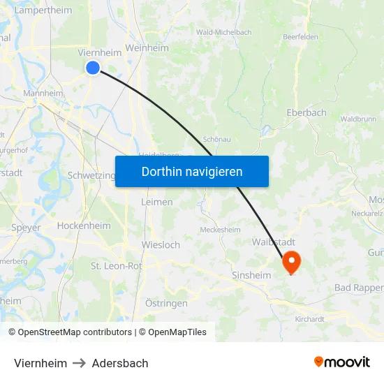 Viernheim to Adersbach map
