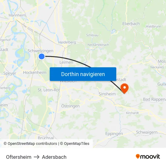 Oftersheim to Adersbach map