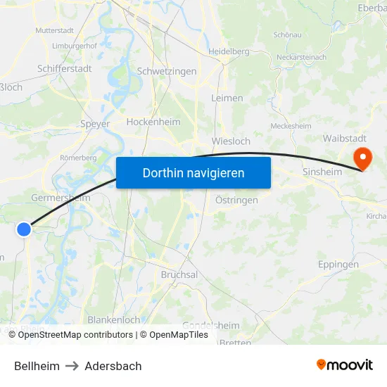 Bellheim to Adersbach map