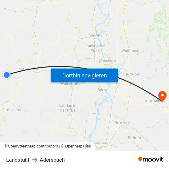 Landstuhl to Adersbach map