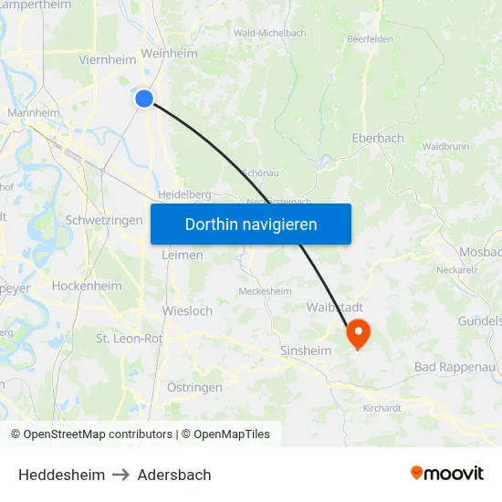 Heddesheim to Adersbach map