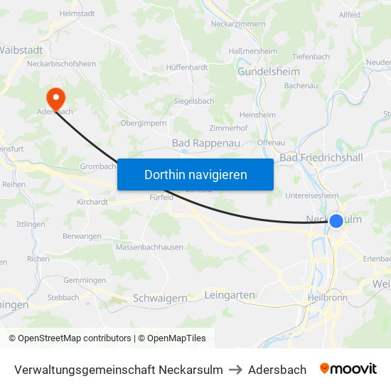 Verwaltungsgemeinschaft Neckarsulm to Adersbach map
