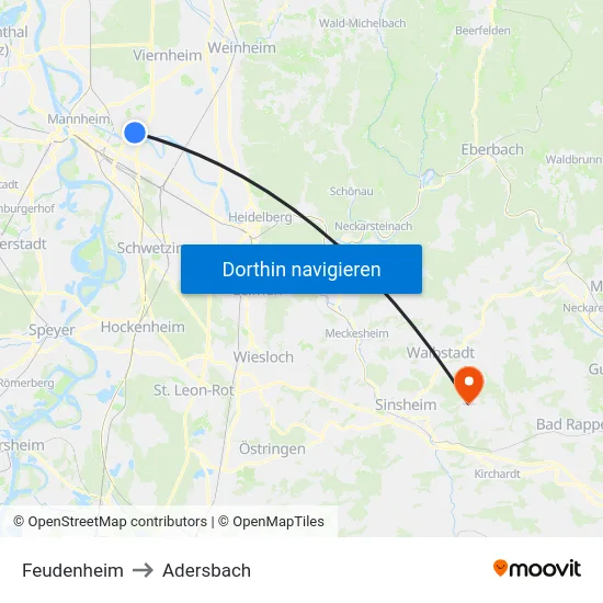 Feudenheim to Adersbach map