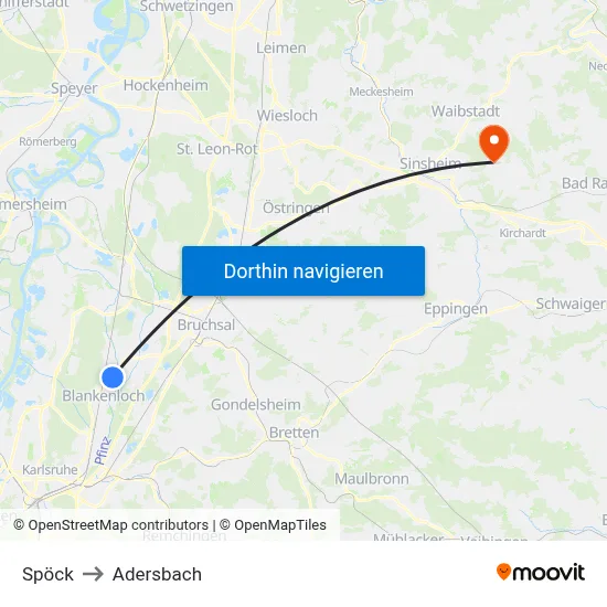 Spöck to Adersbach map