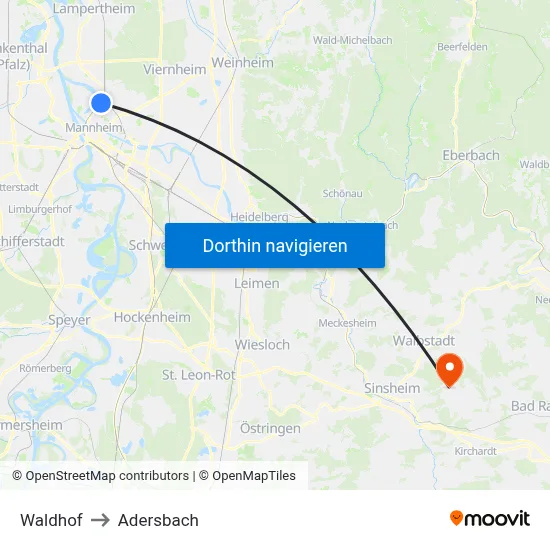 Waldhof to Adersbach map
