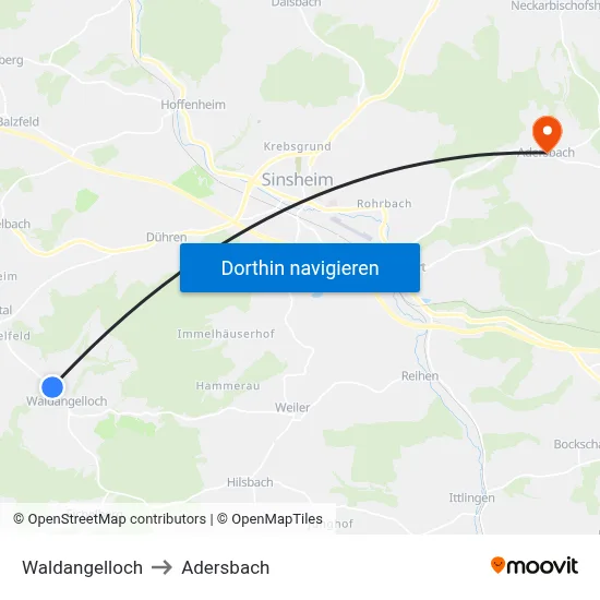Waldangelloch to Adersbach map